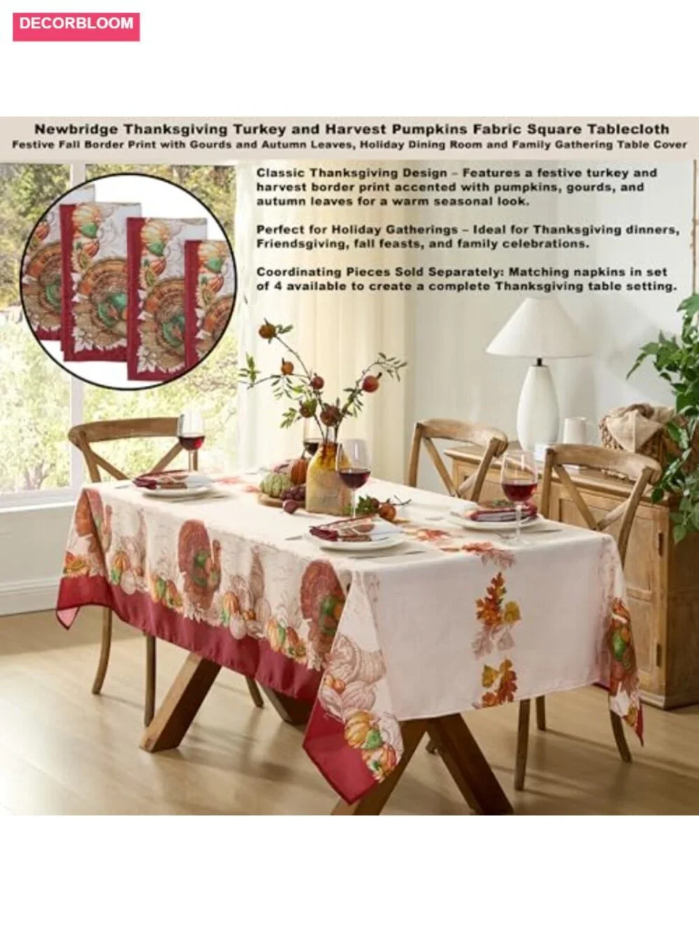 Thanksgiving Turkey Tablecloth Square 52x52